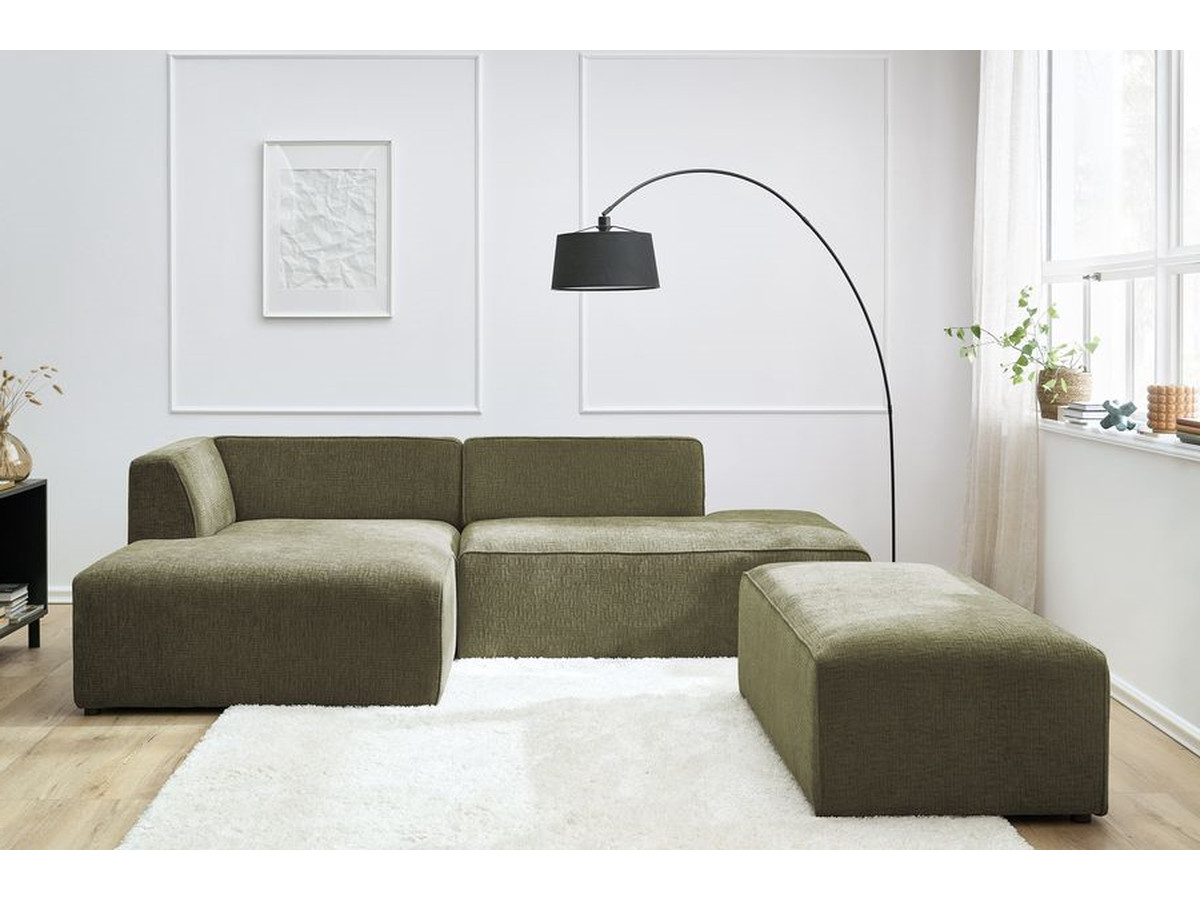 Bobochic Megeve Ecksofa mit Schlaffunktion und Pouf Strukturstoff Grün Ecke links
