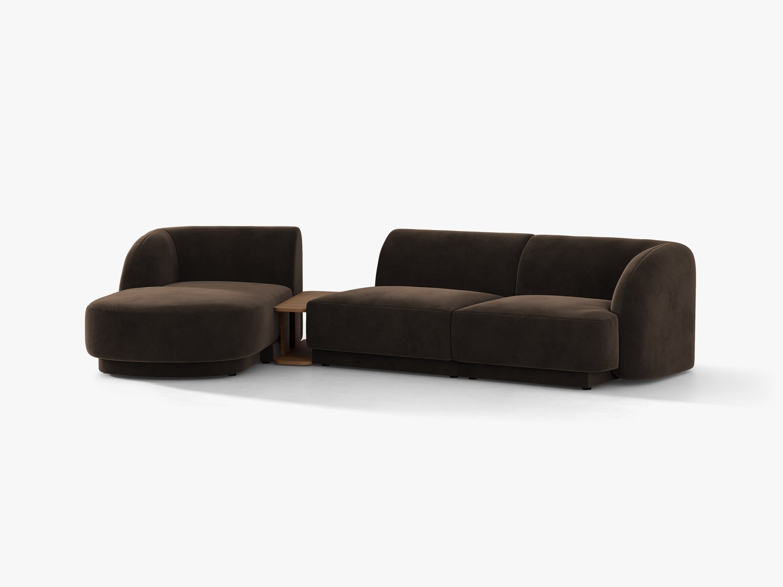 Micadoni Modulares Sofa Miley mit Recamiere 3-Sitzer Links Samt Bluvel Dunkelbraun