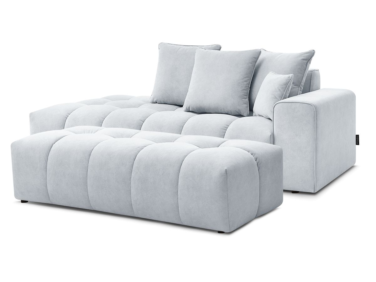Bobochic Mont-blanc Sofa 5-Sitzer mit Pouf Samt Hellgrau Armlehne rechts