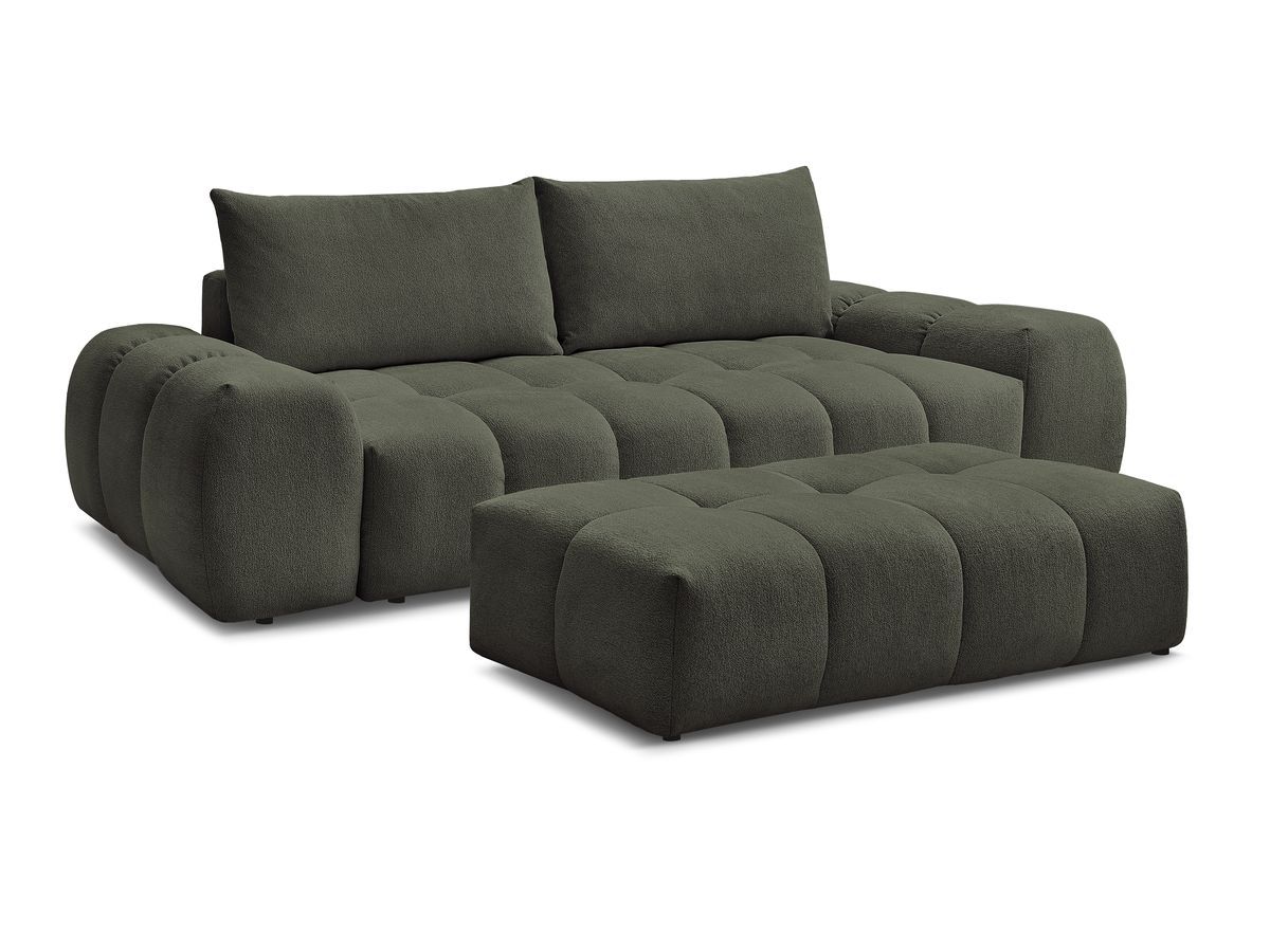 Bobochic Everest Sofa 3-Sitzer mit Pouf, 2 Kissen Melange-Stoff Grün