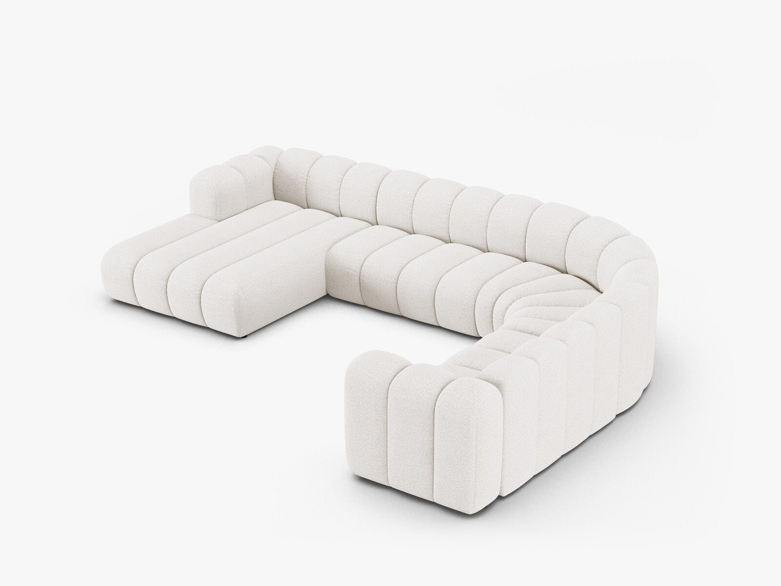 Micadoni Modulares Panorama Ecksofa Lupine 6-Sitzer Rechts Boucle Baloo Weiß