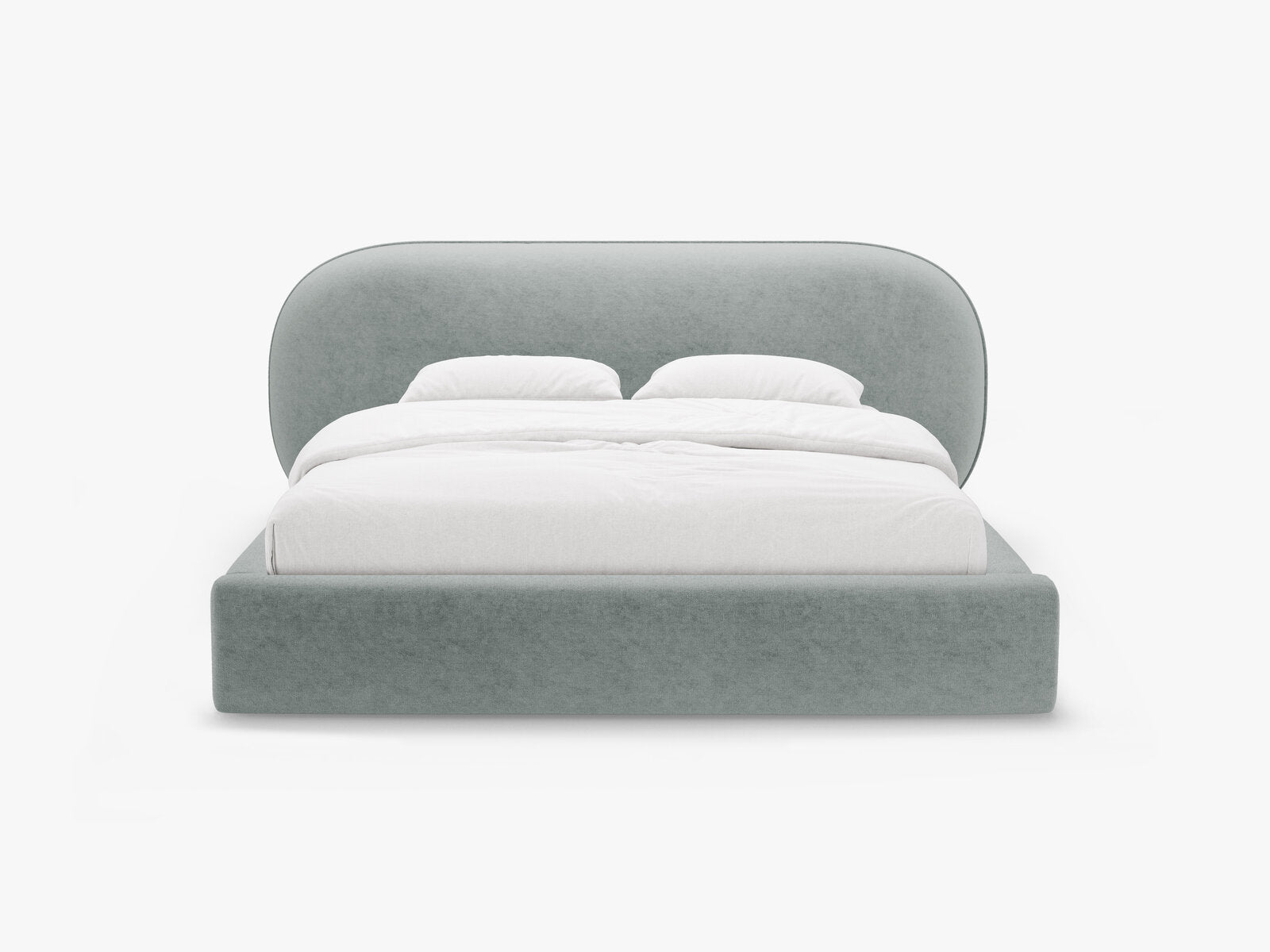 Micadoni Stauraumbett mit Kopfteil Ovalo Chenille Perfect Harmony Hellblau 160x200