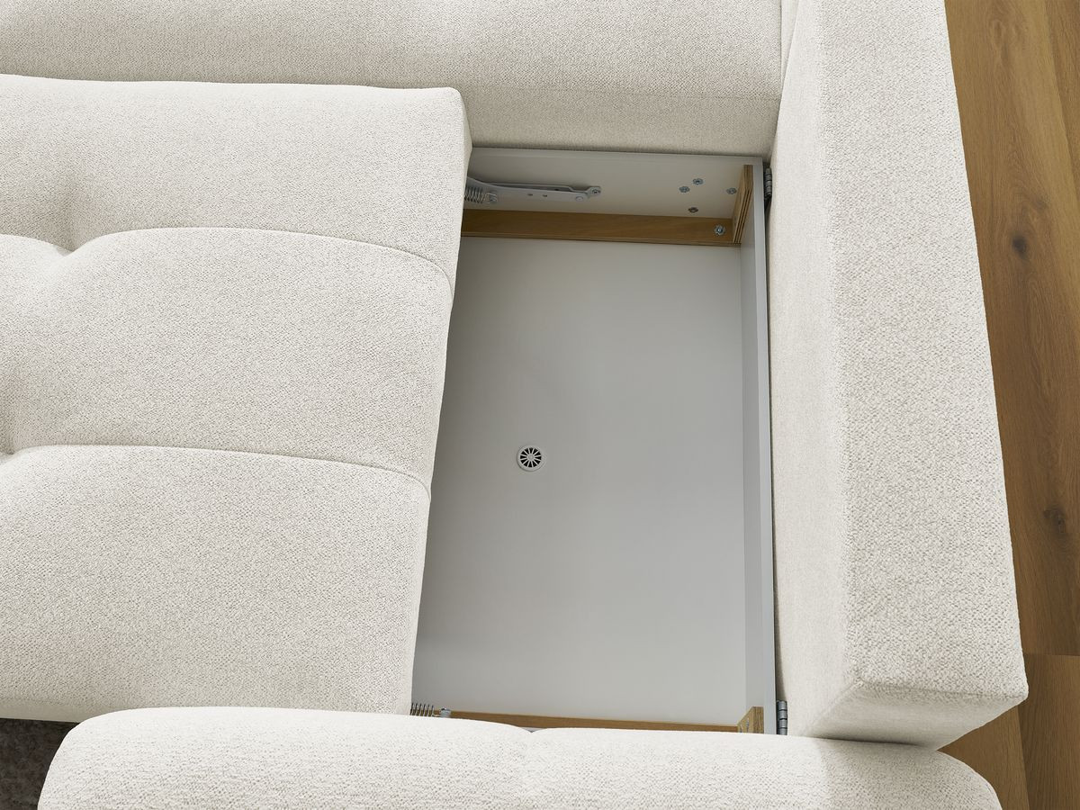 Bobochic Roxelane Ecksofa mit Schlaffunktion und Bettkasten und Pouf 258 × 150 cm Melange-Stoff Weiß Ecke links