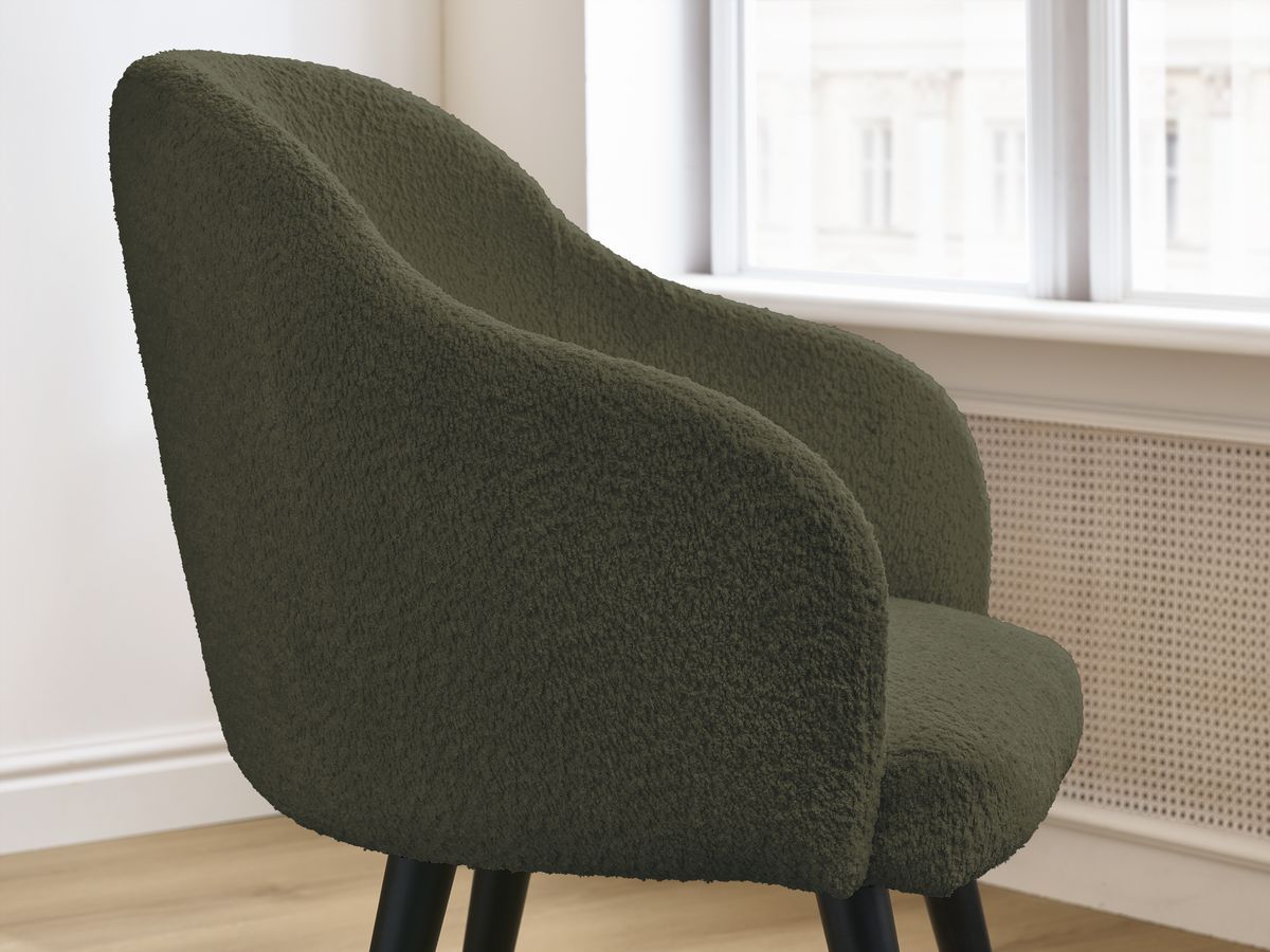 Bobochic Sophie Esszimmerstuhl mit skandinavischen Beinen, schwarz Bouclé-Stoff Grün