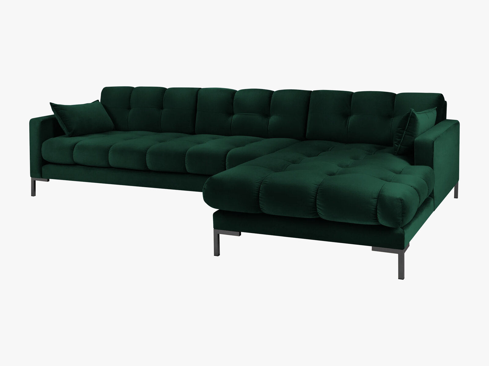 Micadoni Ecksofa Mamaia 5-Sitzer Rechts Samt Bluvel Flaschengrün schwarze Beine