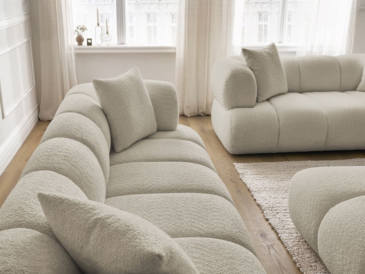 Bobochic Pamira Sofa 5-Sitzer mit Pouf Bouclé-Stoff Beige