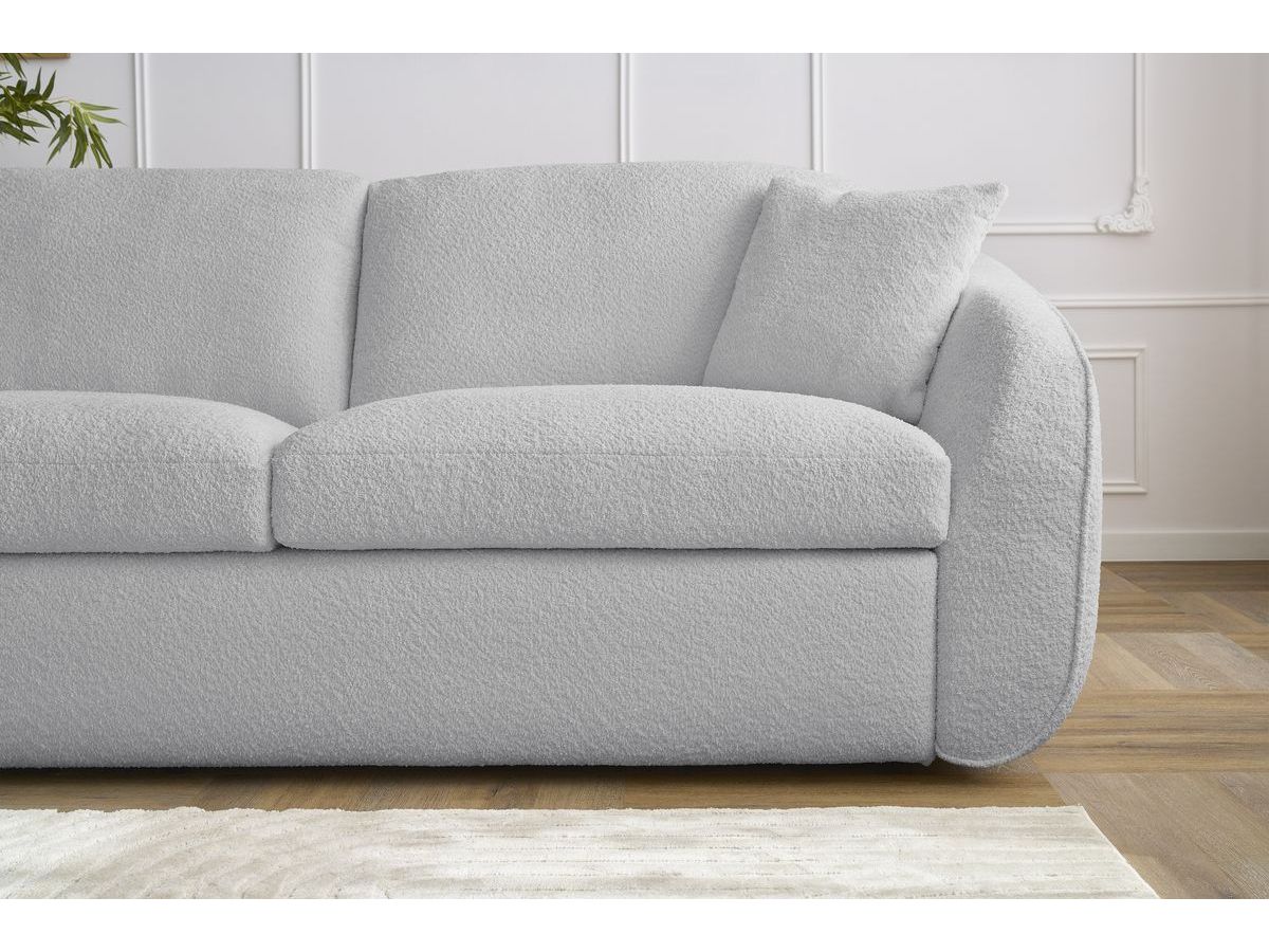 Bobochic Cezanne Schlafsofa 3-Sitzer Bouclé-Stoff Hellgrau, Liegefläche 140 × 194 cm
