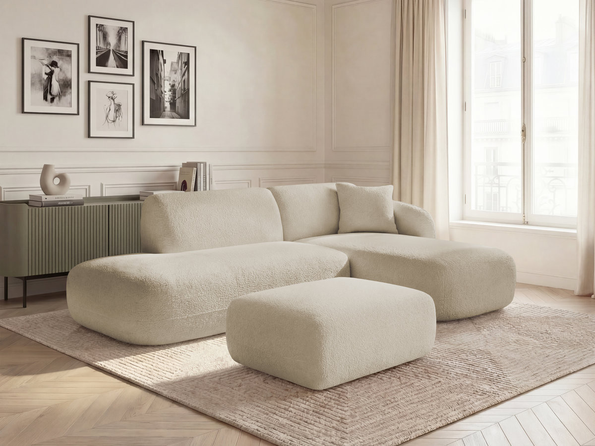 Bobochic Anda Ecksofa mit Pouf 241 × 163 cm Chenille Beige Ecke rechts