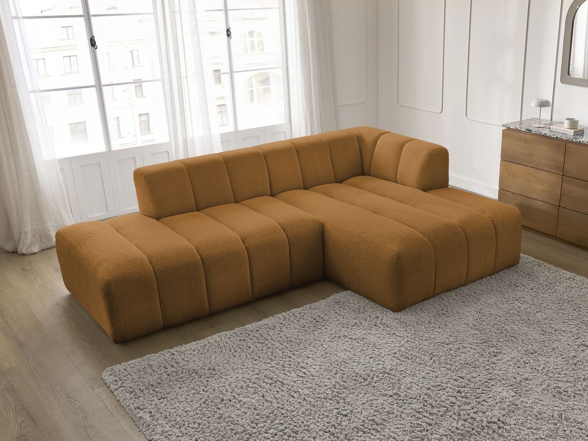 Bobochic Annecy Ecksofa Bouclé-Stoff Gelb Ecke rechts