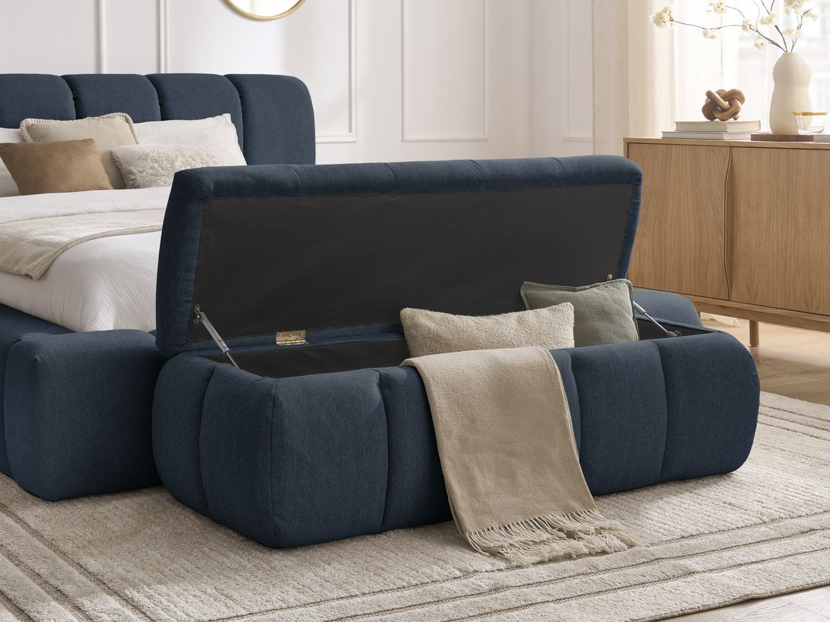 Bobochic Denali Polsterbett mit Bettkasten mit Bettbank Stoff Dunkelblau, Liegefläche 180 × 200 cm