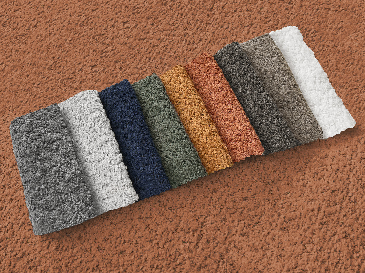 Bobochic Montaigne Ecksofa mit Schlaffunktion und Bettkasten und Pouf 276 × 164 cm Bouclé-Stoff Orange Ecke rechts