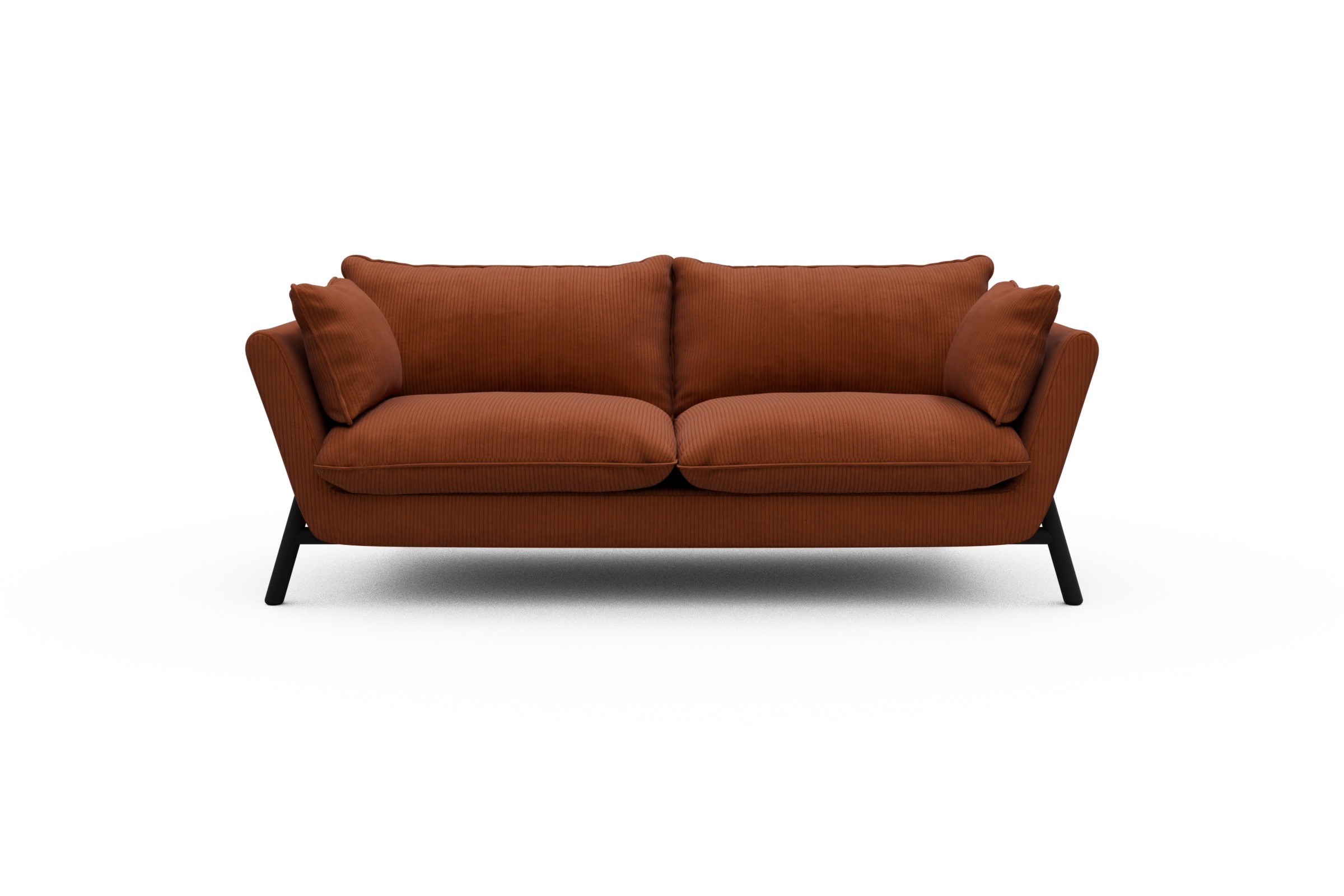 Skandi Home Sofa Emil PREMIUM 2-Sitzer Beinfarbe Eiche Schwarz Corduroy-Burnt-Orange moebelfaktor
