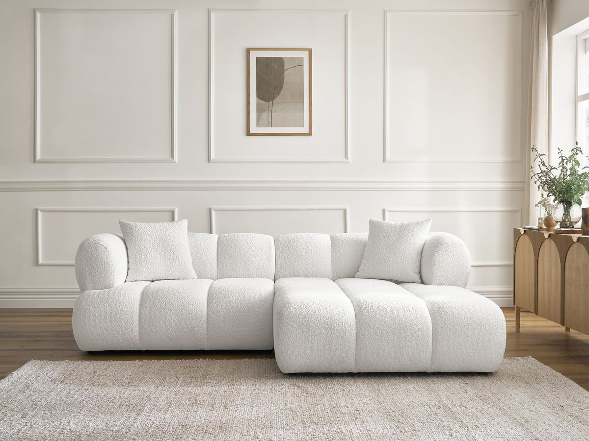 Bobochic Pamira Ecksofa Bouclé-Stoff Weiß Ecke rechts