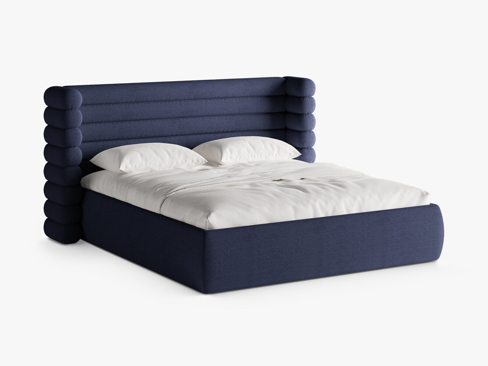 Micadoni Stauraumbett mit Kopfteil Mount Boucle Coral Marineblau 140x200
