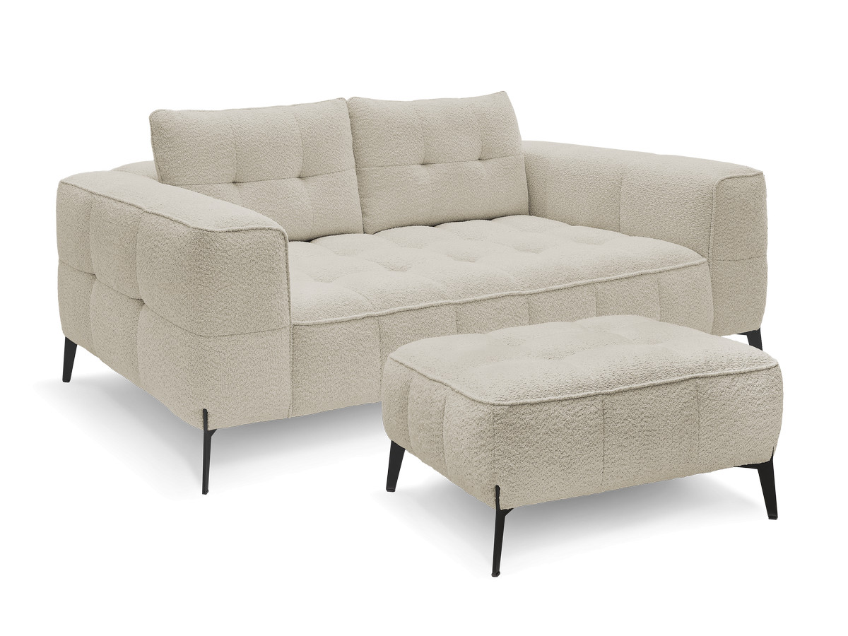 Bobochic Anis Sofa 2-Sitzer mit Pouf Bouclé-Stoff Beige