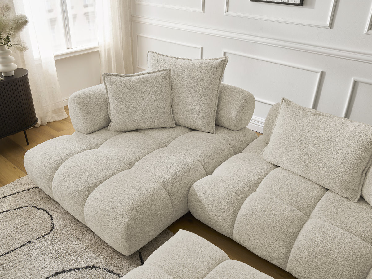 Bobochic Alya Ecksofa mit Pouf Bouclé-Stoff Beige Ecke links