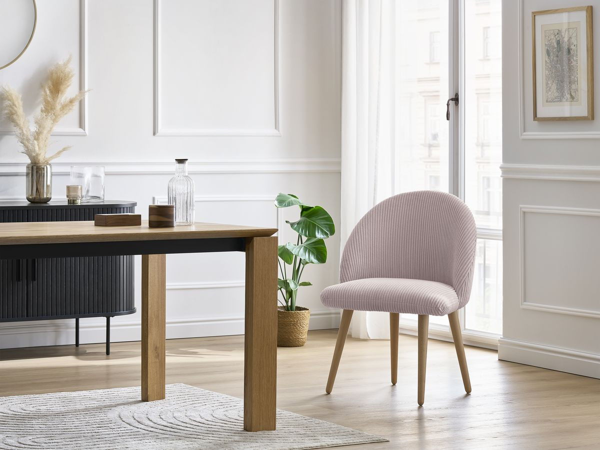 Bobochic Lalie Esszimmerstuhl mit skandinavischen Holzbeinen Cordsamt Rosa