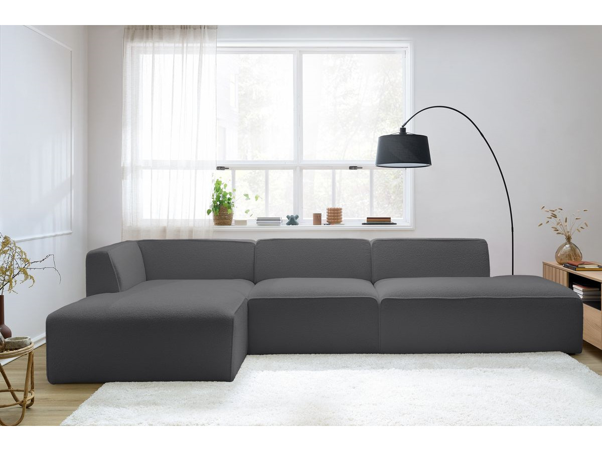 Bobochic Megeve Ecksofa mit Pouf Bouclé-Stoff Dunkelgrau Ecke links