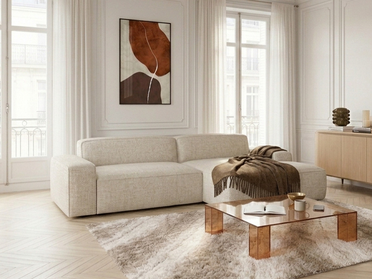 Bobochic Abel Ecksofa mit Schlaffunktion Melange-Stoff Beige Ecke rechts