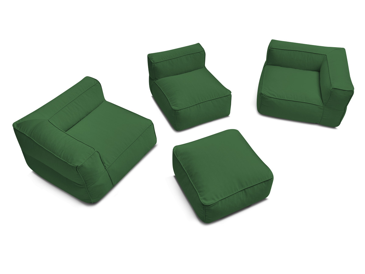 Bobochic Giulia Gartensofa 4-Sitzer mit Pouf, 2 Eckmodule Stoff Grün