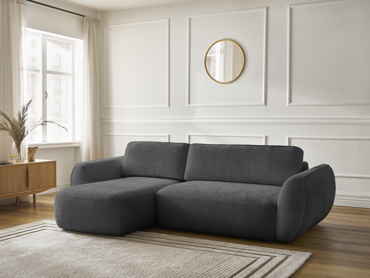 Bobochic Denise Ecksofa mit Schlaffunktion und Bettkasten 258 × 160 cm Strukturstoff Schwarz Ecke links