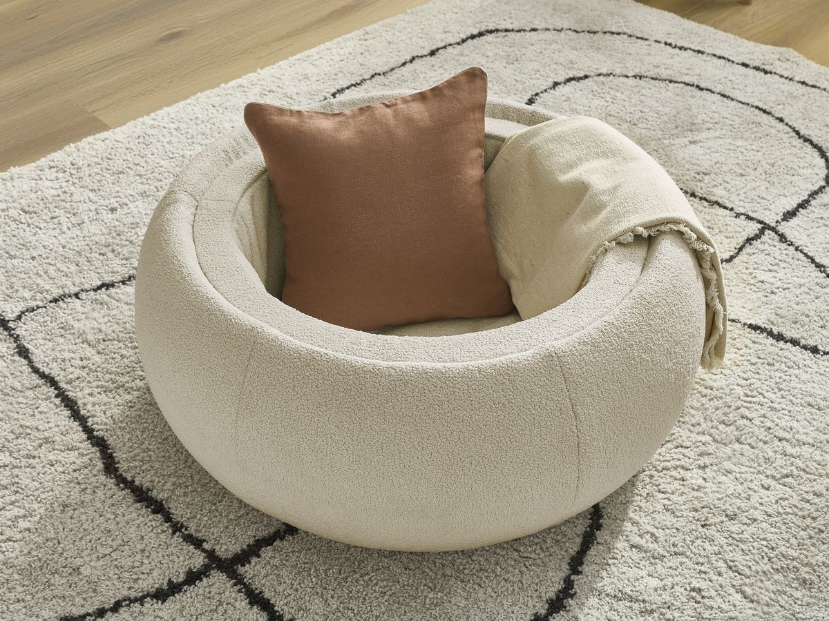 Bobochic Hayden Pouf mit Tablett, rund Bouclé-Stoff Beige, 87 cm