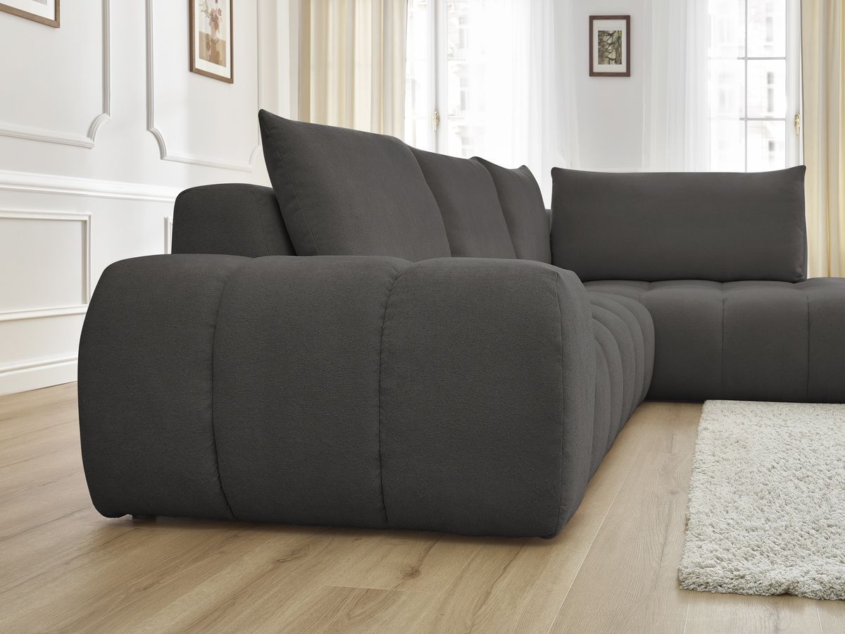 Bobochic Everest Ecksofa, 4 Kissen Strukturstoff Dunkelgrau Ecke rechts