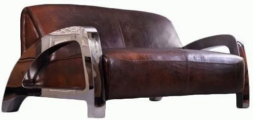 Clubsofa Memphis 3-Sitzer Leder Vintage-Cigar Chrom