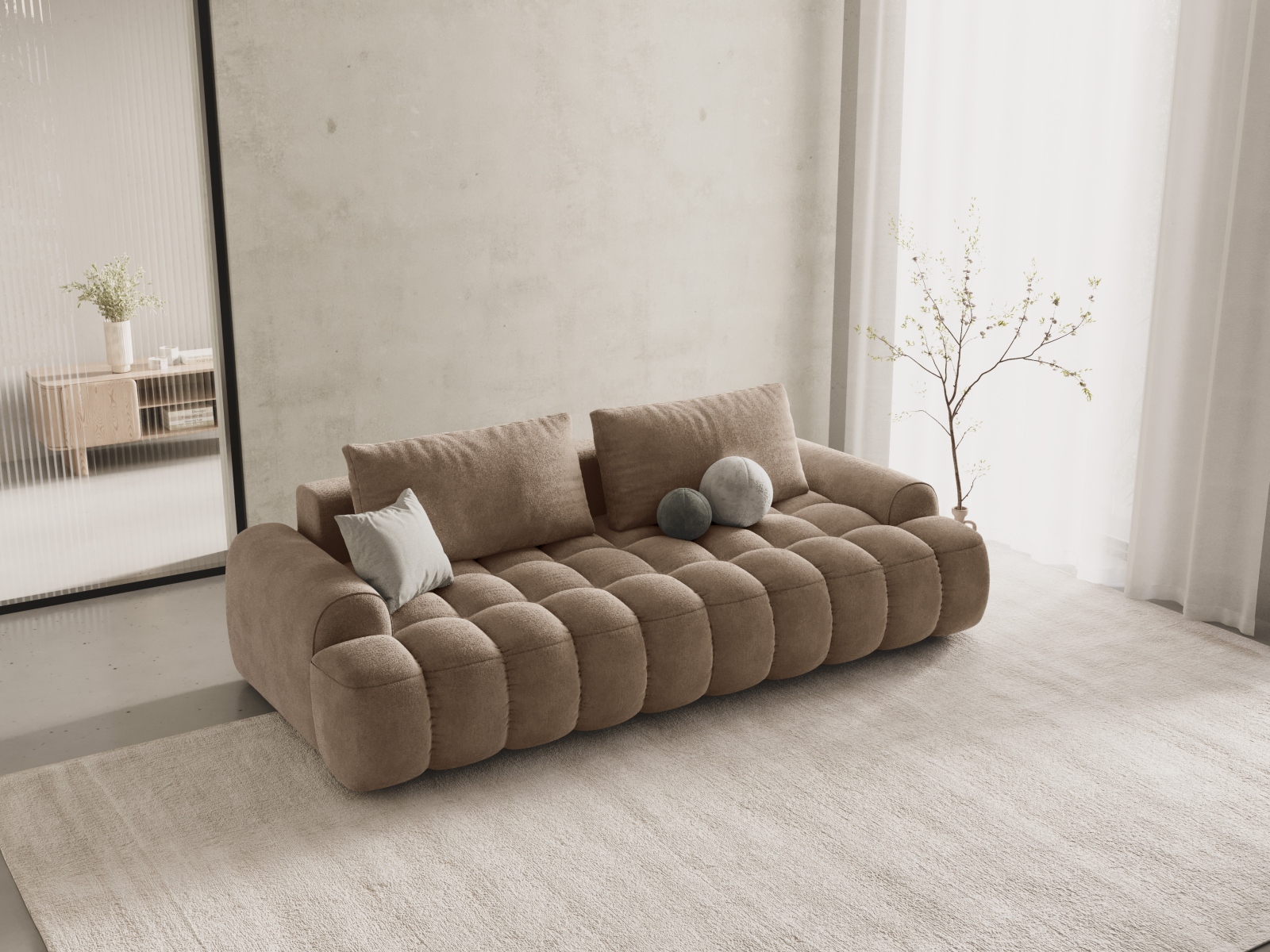Cosmopolitan Design Schlafsofa Linz 4-Sitzer mit Bettkasten Samt Vogue Dunkelbeige