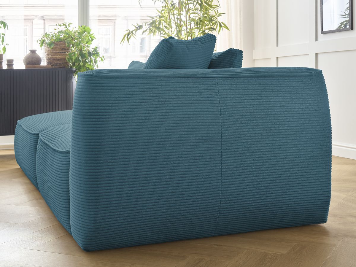 Bobochic Leopold Sofa 4-Sitzer mit Pouf Cordsamt Hellblau Armlehne rechts