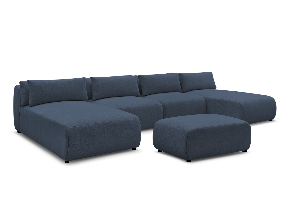 Bobochic Jana Wohnlandschaft mit kleinem Pouf Melange-Stoff Blau