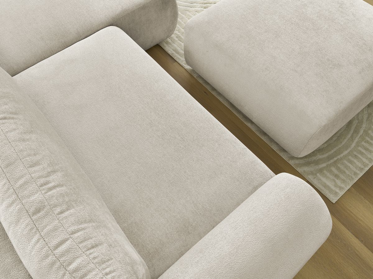 Bobochic Lucien Ecksofa mit Schlaffunktion und Bettkasten und Pouf 314 × 167 cm Stoff Beige Ecke rechts