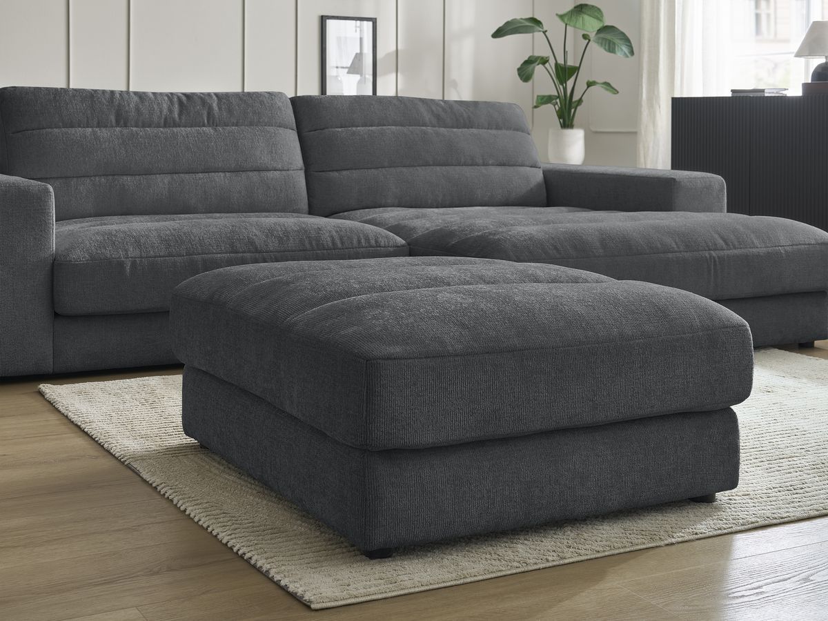 Bobochic Sierra Ecksofa mit Pouf Strukturstoff Dunkelgrau Ecke rechts