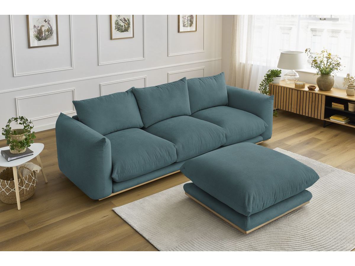 Bobochic Ernest Sofa 4-Sitzer mit Pouf Stoff Dunkelblau