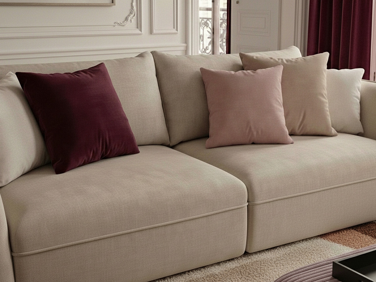 Bobochic Luigi Sofa 3-Sitzer mit Pouf Strukturstoff Beige