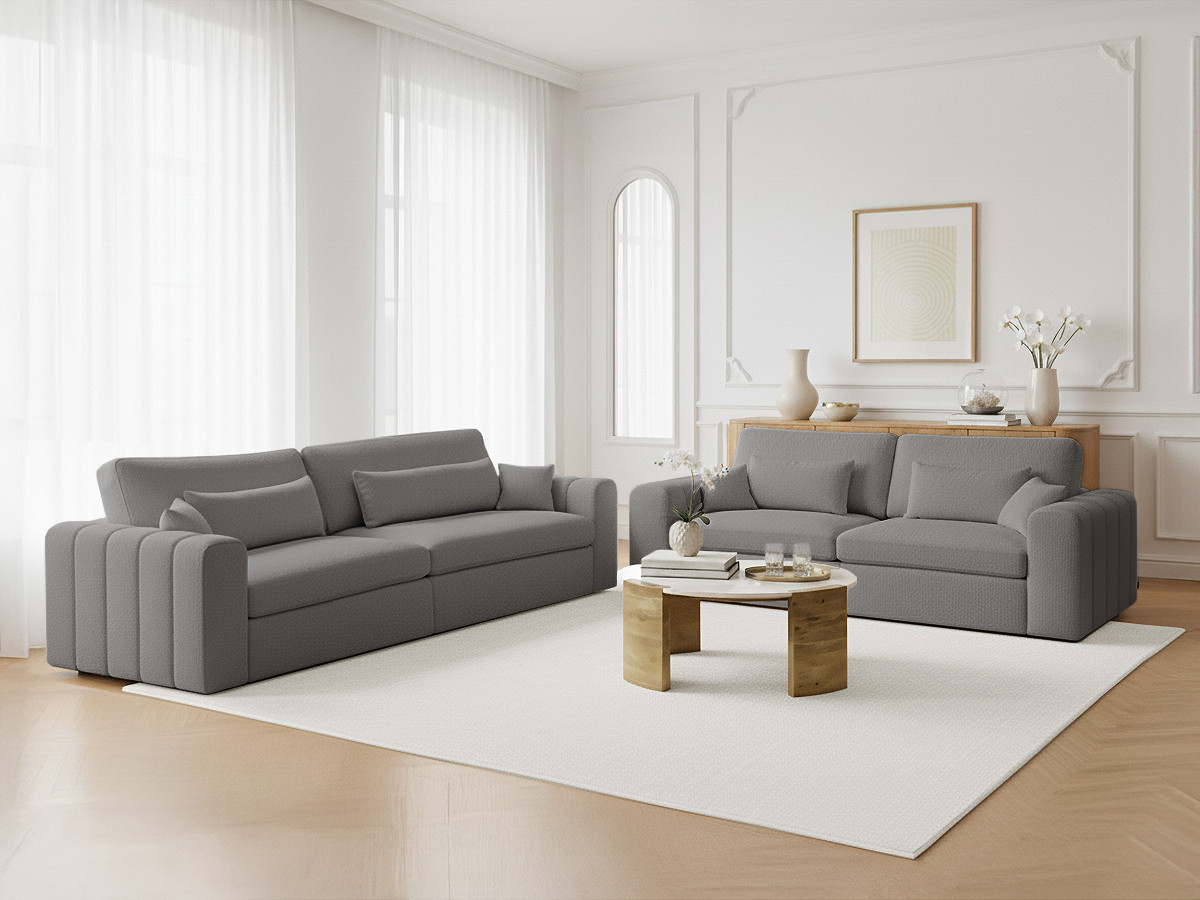 Bobochic Belmont Sofa 5-Sitzer Bouclé-Stoff Hellgrau