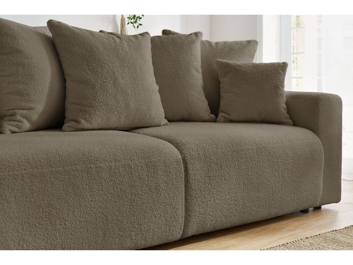 Bobochic Envy Schlafsofa 3-Sitzer mit Bettkasten und rechteckigem Pouf Bouclé-Stoff Braun