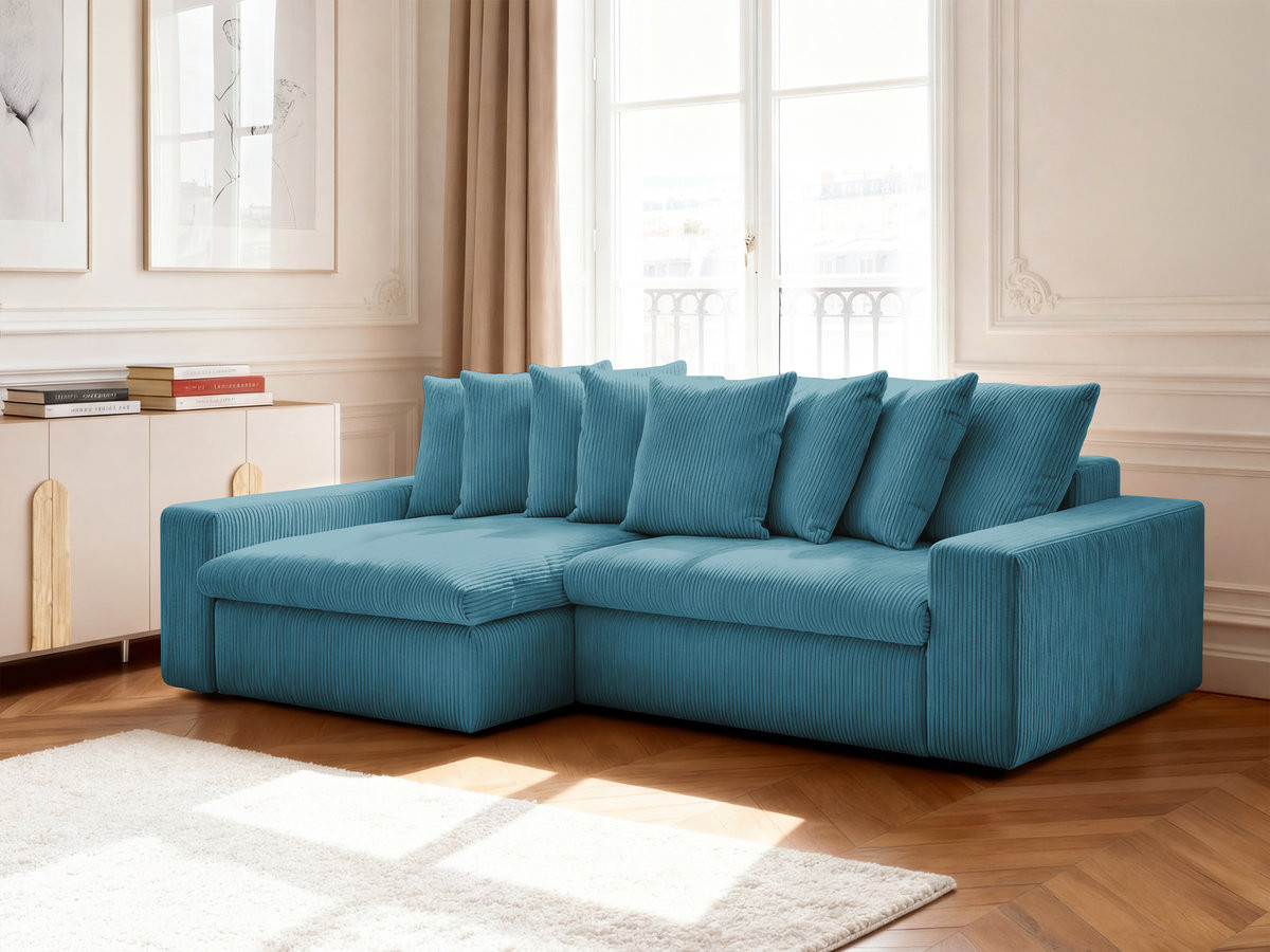 Bobochic Enore Ecksofa 330 × 157 cm Cordsamt Hellblau Ecke links