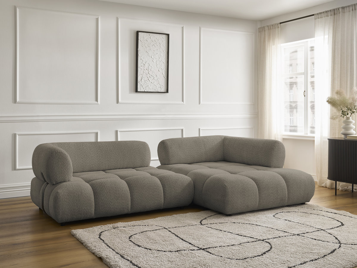 Bobochic Alya Ecksofa Bouclé-Stoff Taupe Ecke rechts