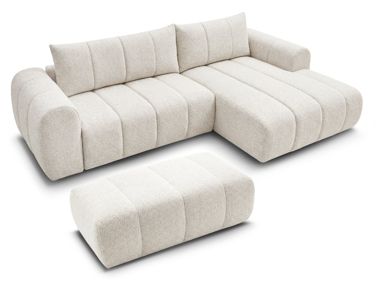 Bobochic Nesty Ecksofa 272 cm mit Pouf Melange-Stoff Beige Ecke rechts