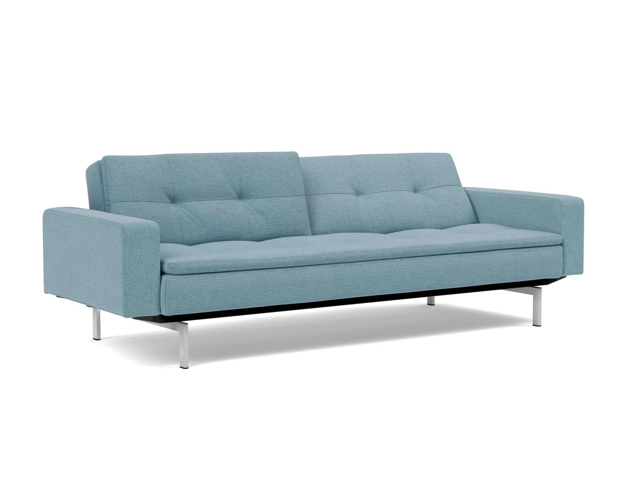 Schlafsofa Dublexo mit Armlehnen Flachgewebe Mixed Dance 525-Light-Blue Beine Chrom