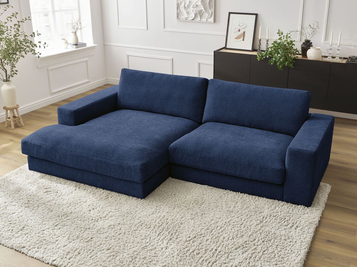 Bobochic Leonard Ecksofa 234 × 159 cm Strukturstoff Dunkelblau Ecke links