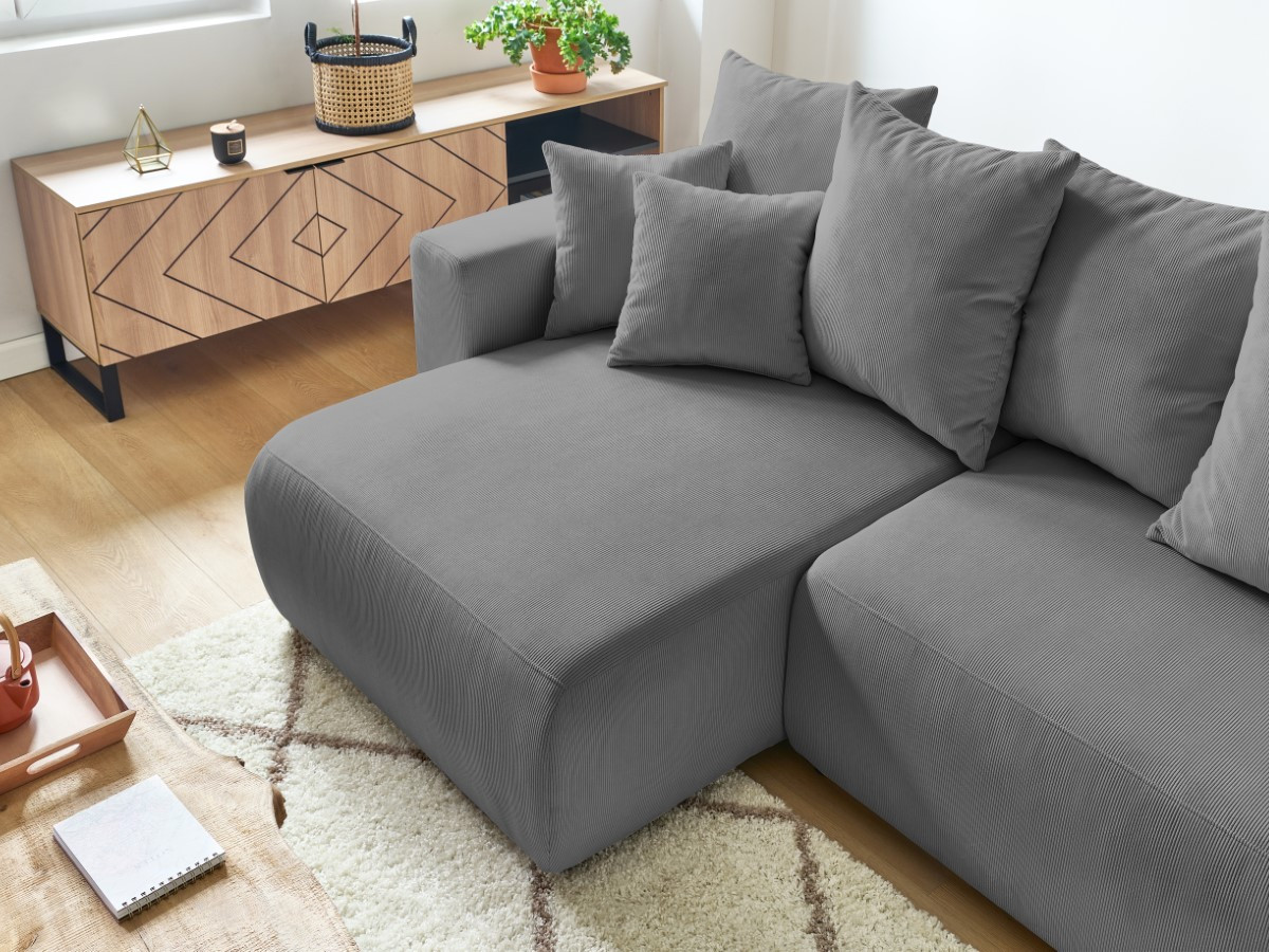 Bobochic Envy Ecksofa mit Schlaffunktion und Bettkasten Cordsamt Dunkelgrau