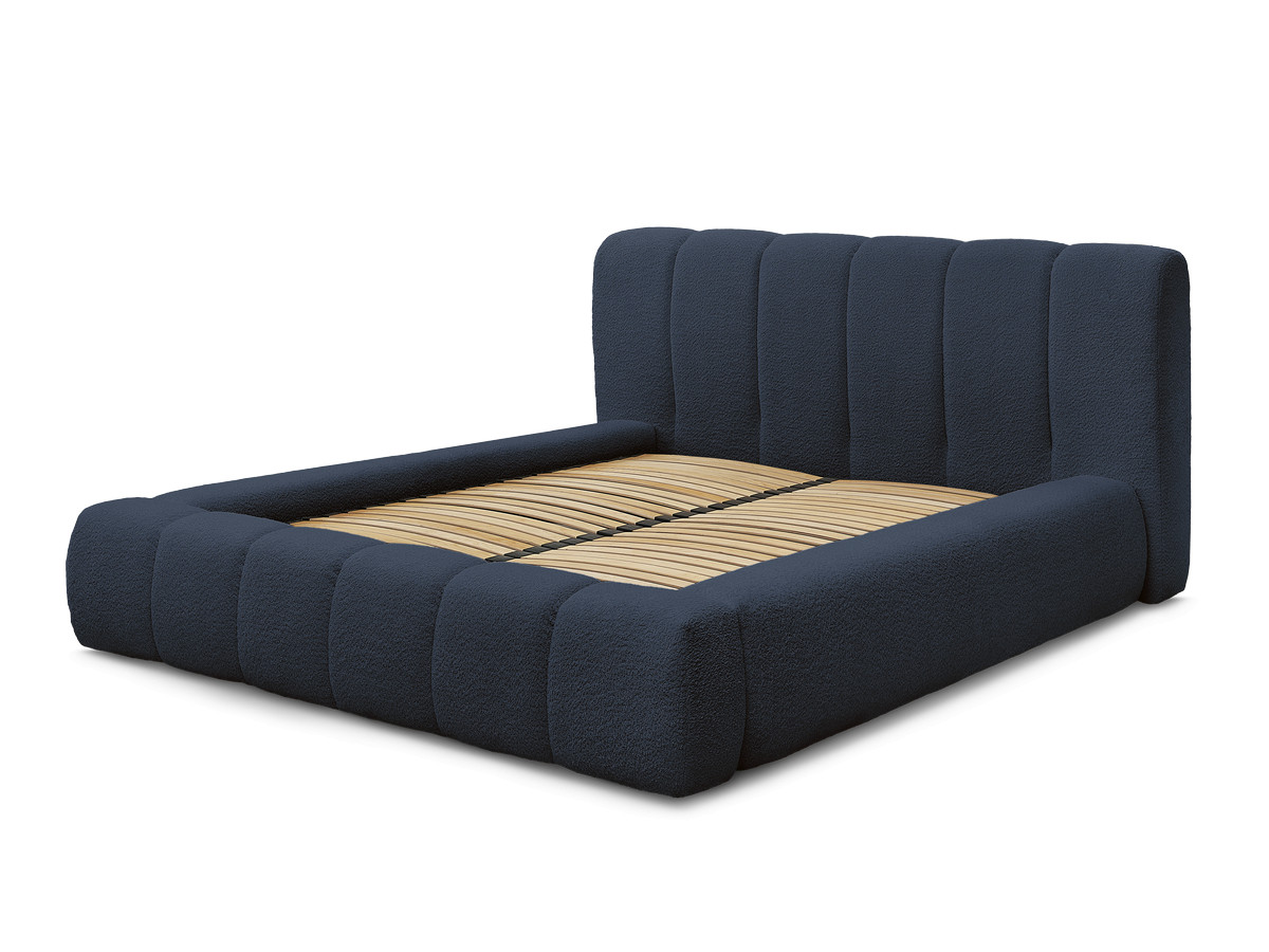 Bobochic Denali Polsterbett mit Bettkasten Bouclé-Stoff Dunkelblau, Liegefläche 140 × 190 cm