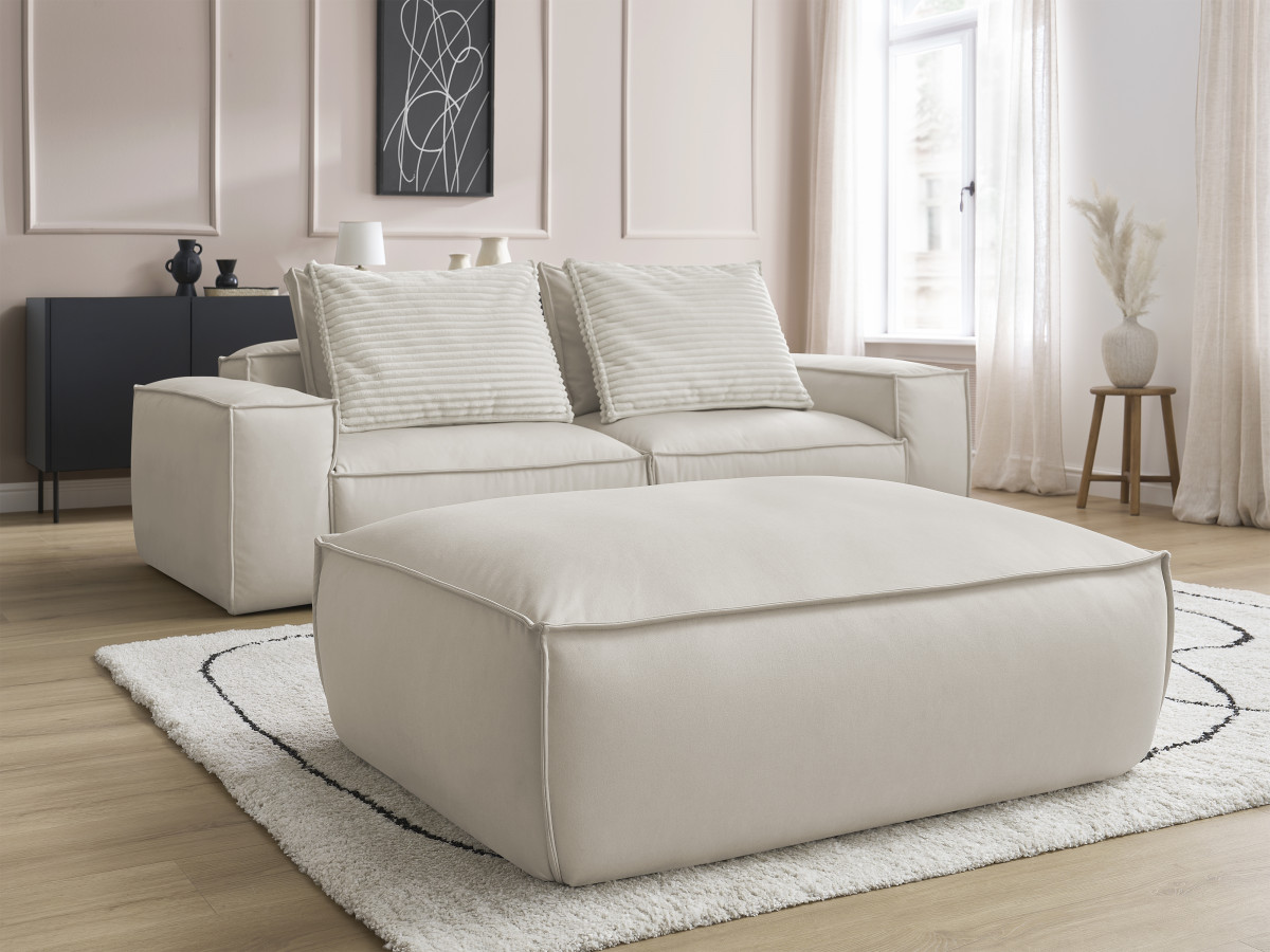 Bobochic Boheme Sofa 4-Sitzer mit Pouf Kunstleder Beige