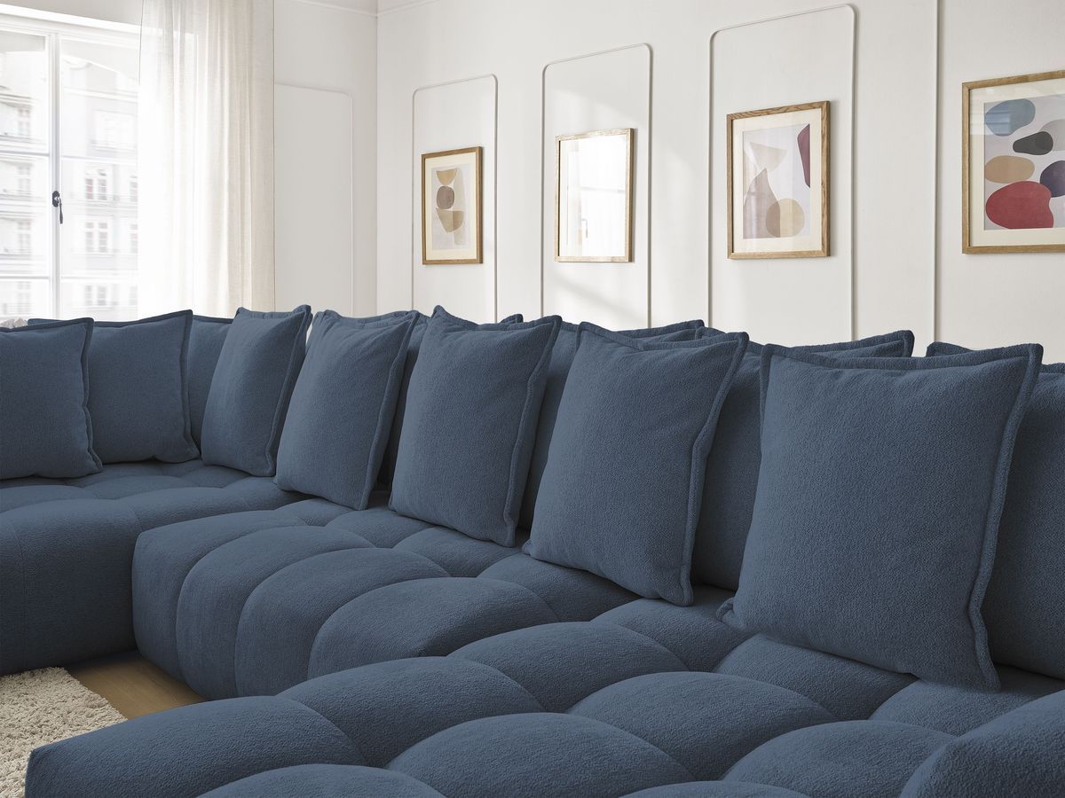 Bobochic Everest Wohnlandschaft, 14 Kissen Melange-Stoff Dunkelblau Ecke rechts