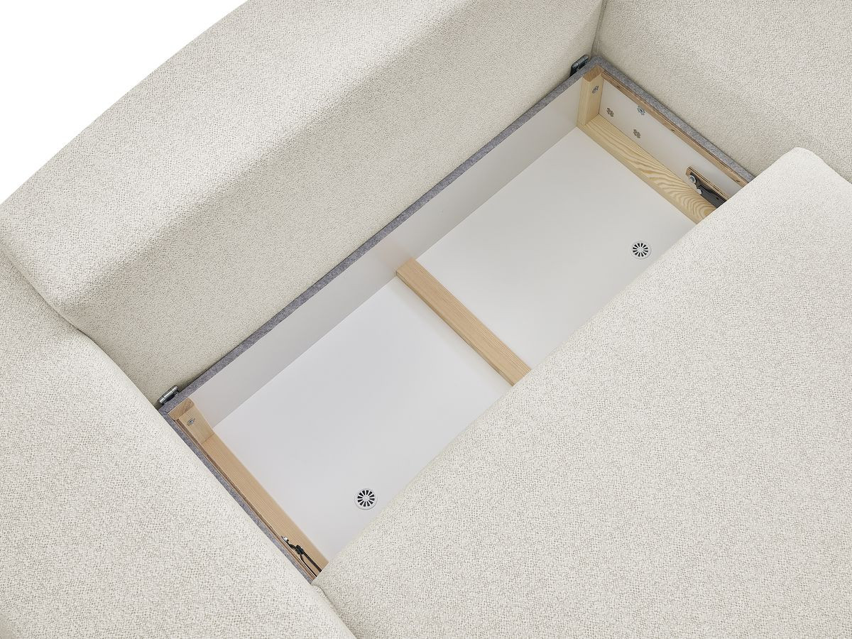 Bobochic Voltaire Ecksofa mit Schlaffunktion und Bettkasten Melange-Stoff Weiß