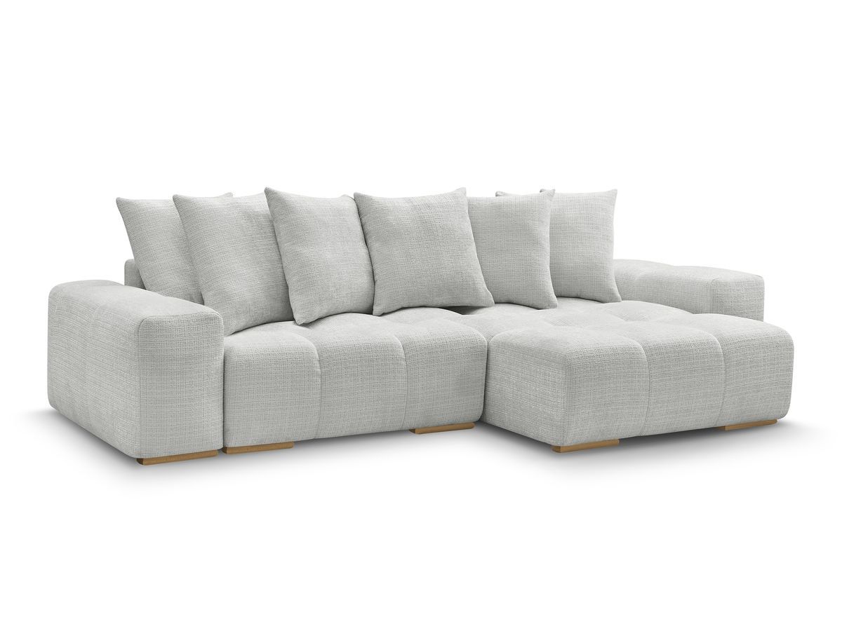Bobochic Anakin Ecksofa mit Schlaffunktion und Bettkasten, 6 Kissen Strukturstoff Hellgrau