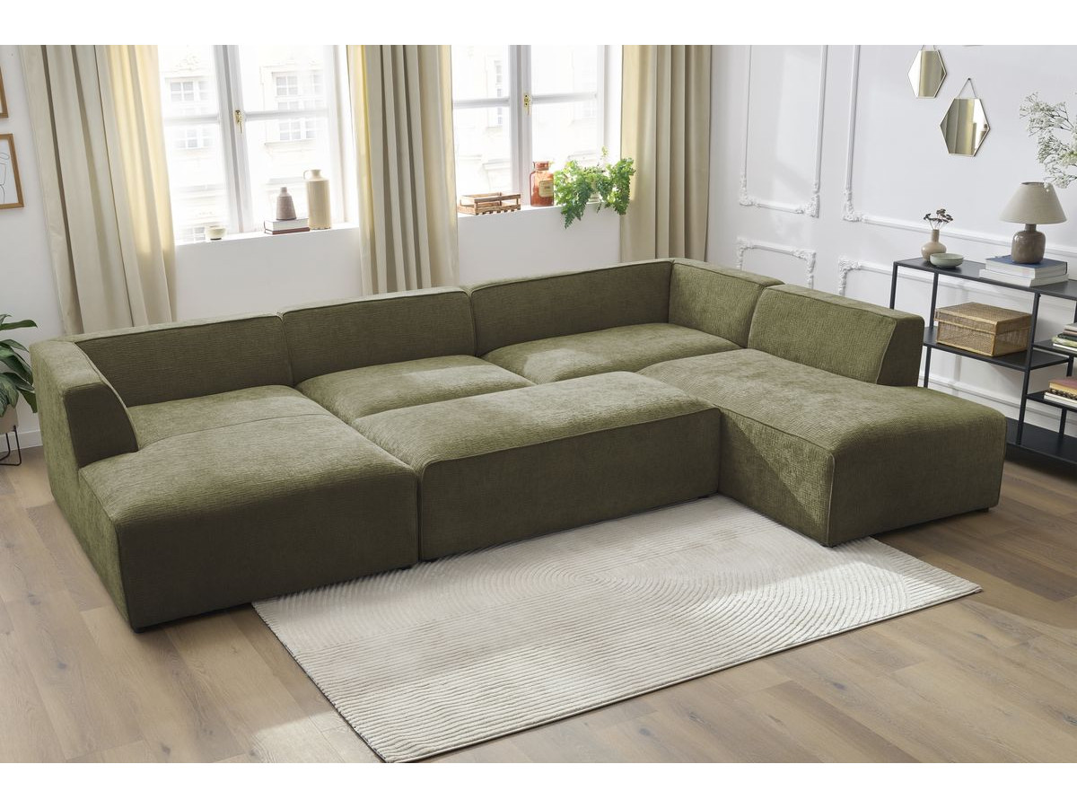 Bobochic Megeve Wohnlandschaft mit Pouf Strukturstoff Grün Ecke links
