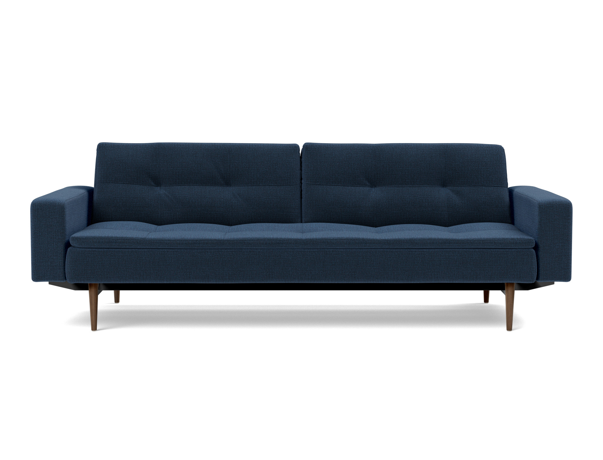 Schlafsofa Dublexo mit Armlehnen Chenille Esina 414-Indigo-Blue Beine Styletto Eiche dunkel